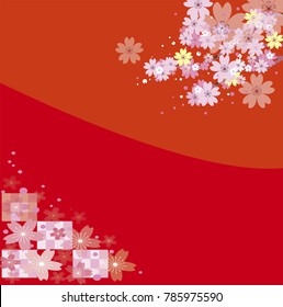 Cherry blossoms with red background