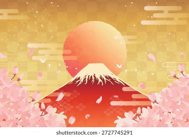 Cerezos en flor y el Monte Rojo Fuji al amanecer