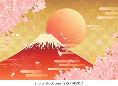 Cerezos en flor y el Monte Rojo Fuji al amanecer