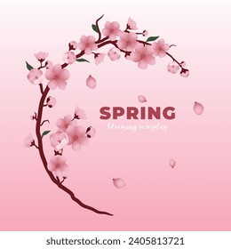 cherry blossoms round frame, spring background vector design