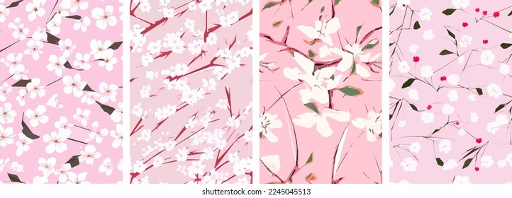 Cherry Blossoms Sakura flowers on pink background