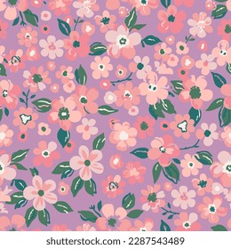 Cherry blossoms, sakura tree, seamless watercolor pattern on a dark pink background. Vector illustration, ready to print. It can be used for wallpaper decoration, textile design.