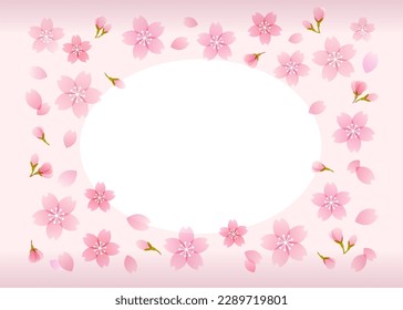 Cherry blossoms are scattered around the oval frame. Atmosphere that shades of pink are gentle.
