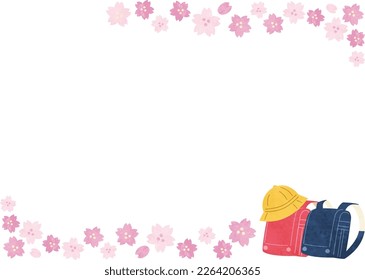 flores de cerezo y material de ilustración del marco de la bolsa de la escuela