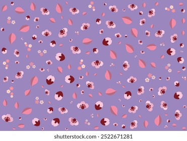 Cherry blossoms set against a purple background, creating a beautiful and serene floral scene. Ideal for nature-inspired designs, wallpapers, and decoration.
