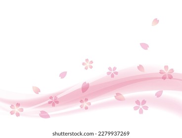 Flores de cerezo y fondo de onda suave, ilustración vectorial