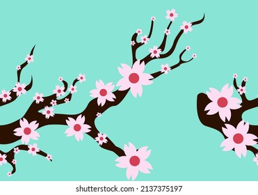Flores de cerezo, ilustración vectorial de jardín de flores de primavera en fondo tosca, flores sakura japonesas. estético. evaporación