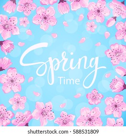 Cherry blossoms spring flowers frame background