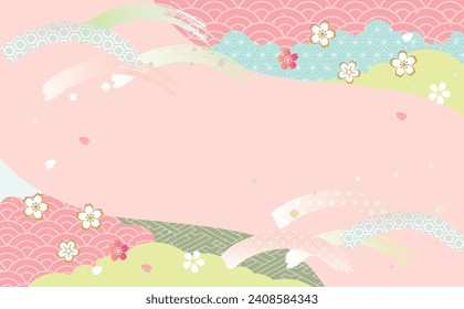 Cherry blossoms spring Japanese pattern background illustration