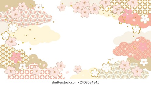 Cherry blossoms spring Japanese pattern background illustration