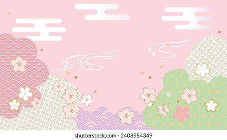 Cherry blossoms spring Japanese pattern background illustration
