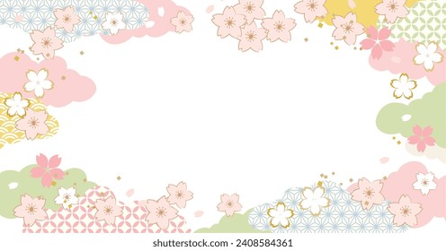 Cherry blossoms spring Japanese pattern background illustration