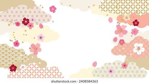 Cherry blossoms spring Japanese pattern background illustration