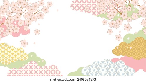 Cherry blossoms spring Japanese pattern background illustration