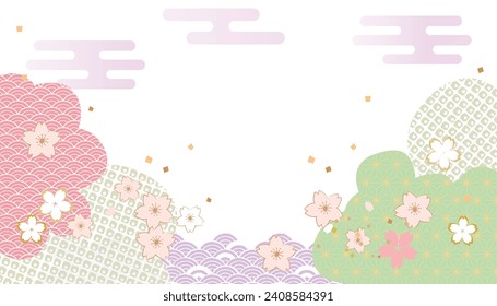 Cherry blossoms spring Japanese pattern background illustration