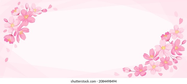 Cherry Blossoms Square Frame, Pink Background