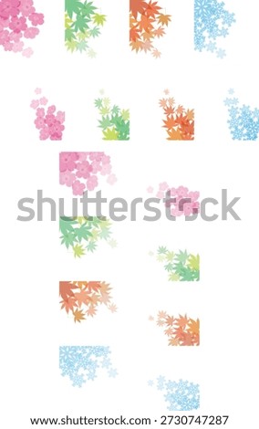 Cherry blossoms, summer maples, autumn leaves, and snowflakes. Illustrations of Japan's four seasons, both vertical and horizontal variations.