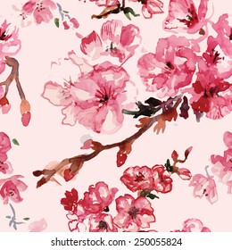 cherry blossoms watercolor pattern vector