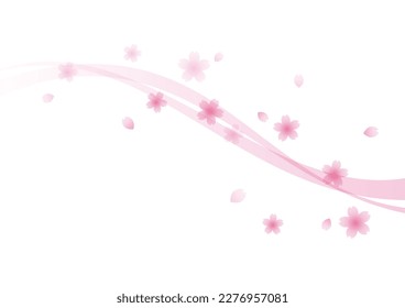 Flores de cerezo y fondo de onda, ilustración vectorial