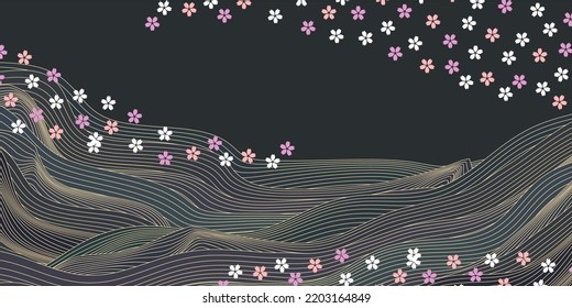 Cherry Blossoms Wave Japanese pattern background
