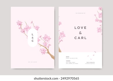 Cherry blossoms wedding invitation card with minimalist design