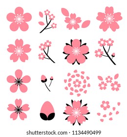 cherry blossom(Sakura) icon set isolated on white background