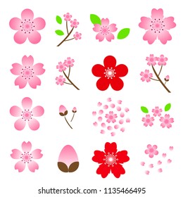 cherry blossom(Sakura) icon set isolated on white background