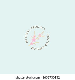 Cherry blossoms,Vector emblem template for organic products