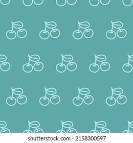 Patrón transparente de trazo gris azul cereza. Patrón de color de moda suave con un par de cerezas dulces ilustración vectorial