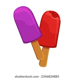 Cherry and blueberry ice cream on a stick illustration. Cartoon drawing or sticker of tea time element isolated on white background. Desserts, pastry concept