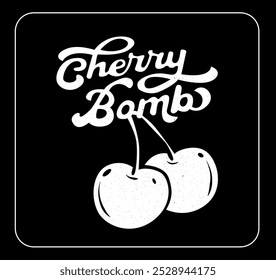 Cherry bomb slogan and cherry hand drawn and blck and white illustration design vector. 