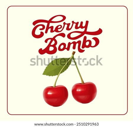 Cherry Bomb Slogan and cherry hand drawn graphic design vector. 