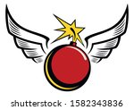 Cherry bomb with the wings, vector logo concept, isolated on white background.