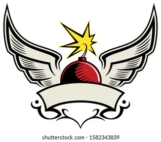 Cherry bomb with the wings, vector logo concept, isolated on white background.