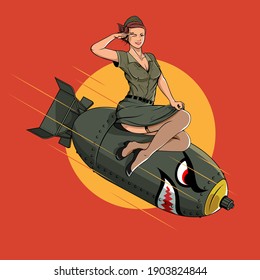 Cherry Bomb WW2 pin up girl illustration vector
