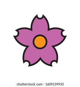 Cherry Bossom Thin Line Color Icon, Japanese Theme Design