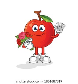 Cherry With Bouquet Mascot. Cartoon Vector