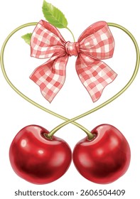 Cherry Bow Checkered   Pattern  Vector illustration