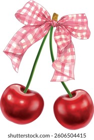 Cherry Bow Checkered   Pattern  Vector illustration