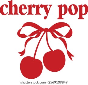 Cherry bow cherries bows pop girlie French red cute romantic ribbon coquette soft   Graphic Tee t-shirt logo slogan graphic artwork typography tote badge emblem crest 
