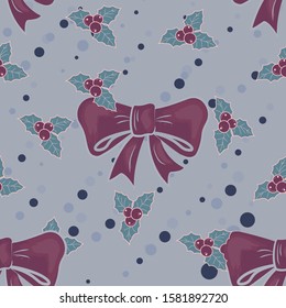 Cherry Bow For Christmas Tree Seamless Pattern, Great for For Backgrounds, Wallpapers, Fabrics, Wraps and many more Designs	