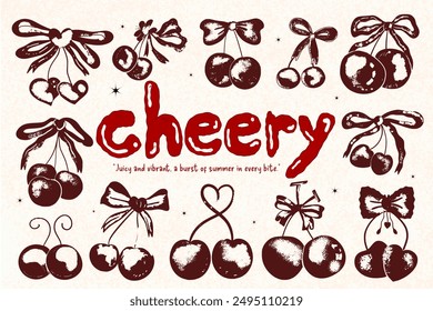 cherry with bow coquette clipart, cute, y2k, coquette aesthetic, bows clipart, Cherry drawing, line art, pink ribbon, Pink Coquette outline Clipart Gift bow clipart Decoration valentine element