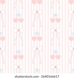  Cherry  bow on pink background, pink and  lines, fabric pattern, gift wrapping paper, seamless pattern 
