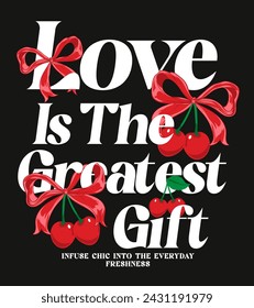 cherry bow with slogan typography vector illustration, for t-shirt graphic.