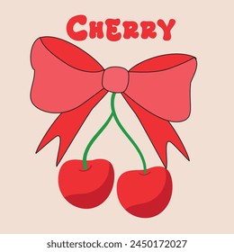 Cherry bow with slogan typography, vector illustration, for t-shirt graphic.