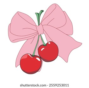 Cherry bow vector illustration for t-shirt design and more.