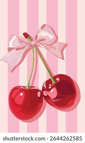 Cherry bow vector illustration for t-shirt graphics 