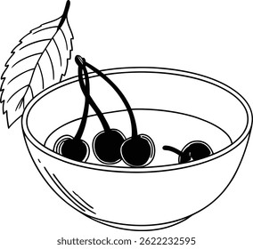 cherry in a bowl	white bedground