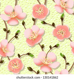 Cherry branch in blossom. Seamless texture.