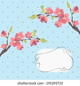 Cherry branch in blossom. Seasonal background.